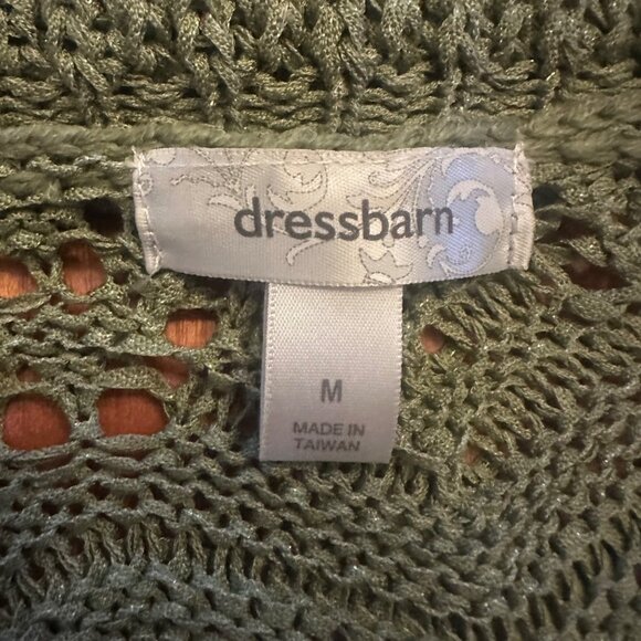 Dressbarn Crochet Knit Green Short-Sleeve Open-Front Cardigan Sweater shrug M - Picture 6 of 7